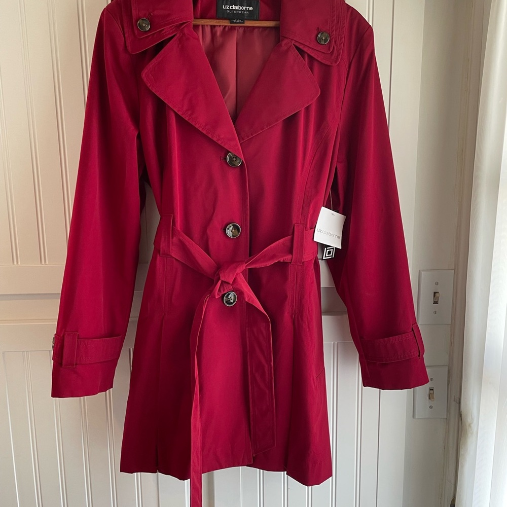 NWT Liz Claiborne Red Trench Coat